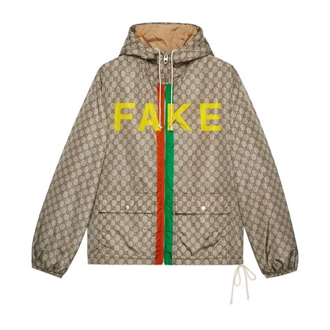 not fake gucci|Fake/Not' Print GG Nylon Jacket In Beige & Ebony .